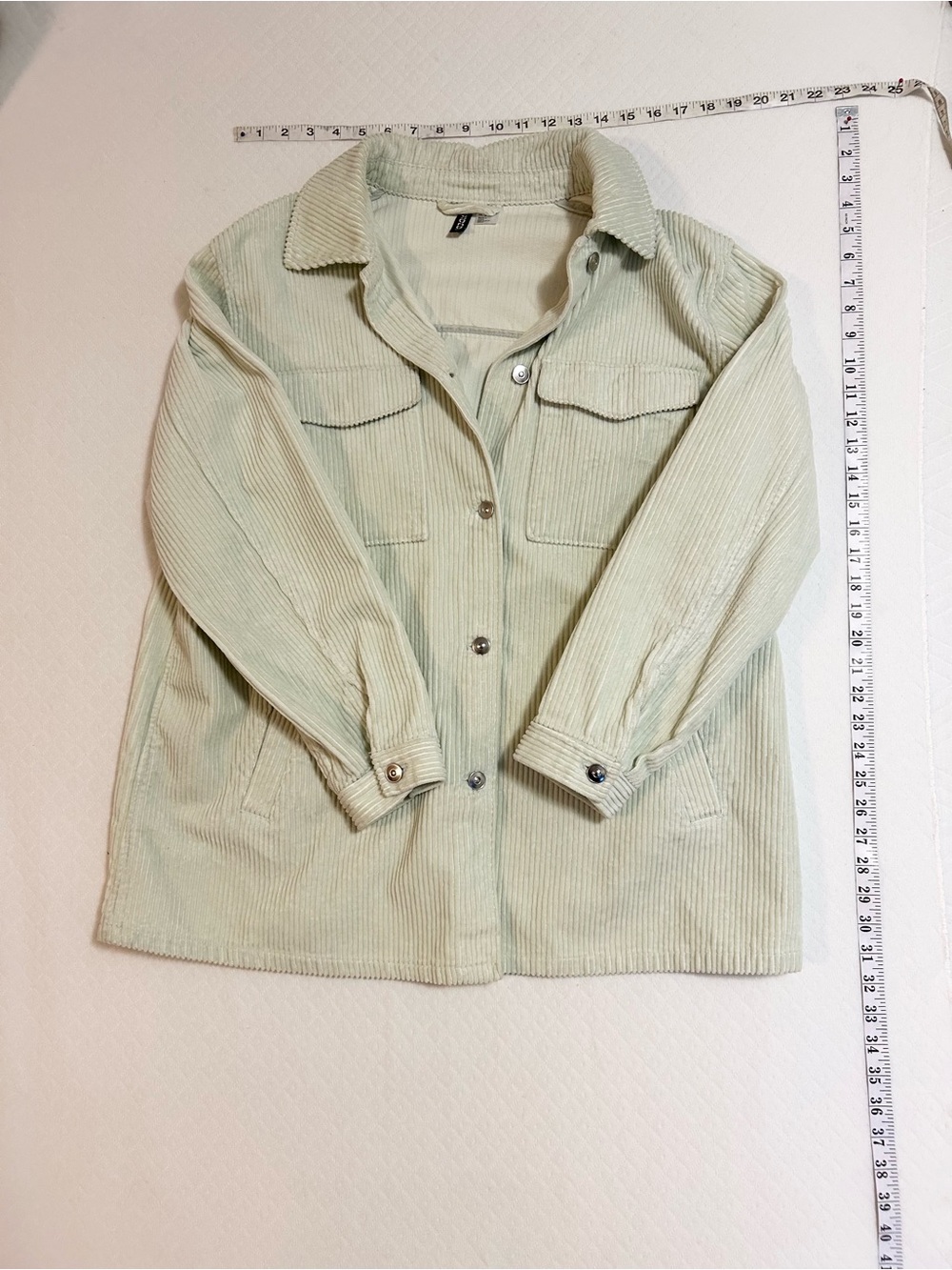 H&M Pale Mint Corduroy Button Up Jacket – Casual Lightweight Layer